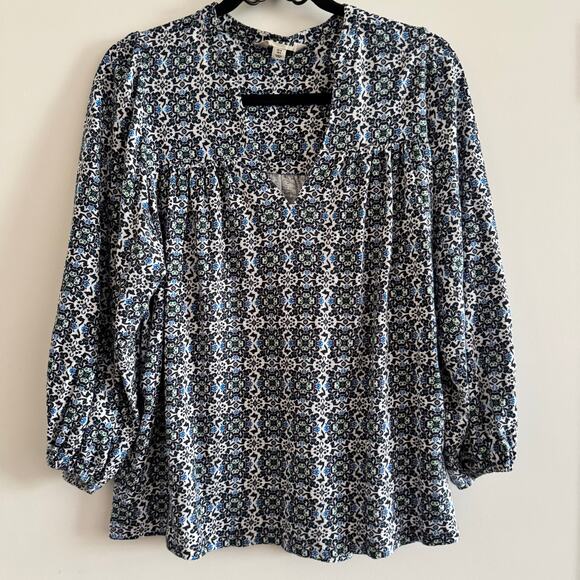Boden Tops - Boden Long Sleeve Floral Blue White Floral Cotton 3/4 Sleeve Top Women's Sz 8